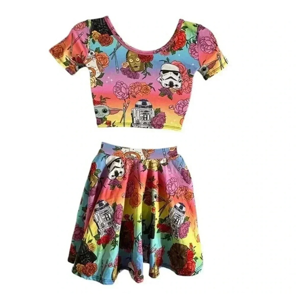 Wild Rich Kids 2 Piece Outfit youth size 11/12 floral star wars twirl skirt top - Picture 2 of 9